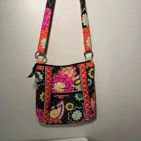Vera  Bradley Ziggy Zinnia Pink Orange Floral Iconic Hipster Crossbody Zip Bag - Picture 3 of 9